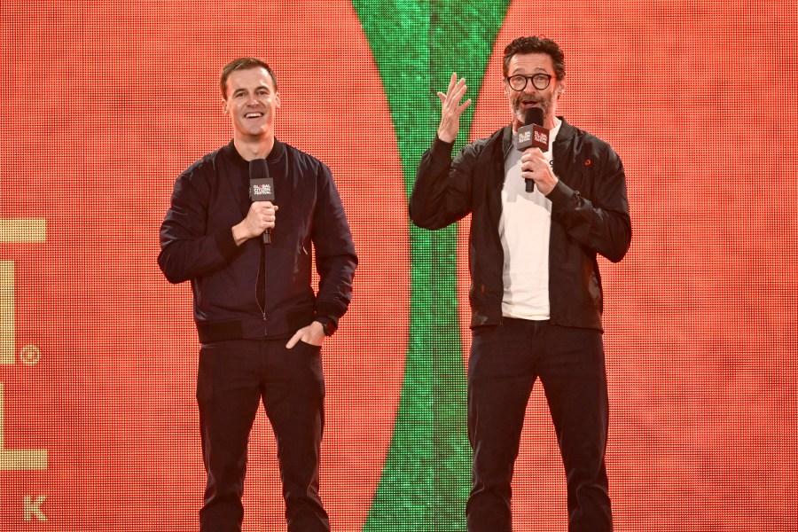 Global Citizen co-founder Hugh Evans, left, and Hugh Jackman speak during the Global Citizen Festival on Saturday, Sept. 28, 2024, at Central Park in New York. (Photo by Evan Agostini/Invision/AP)