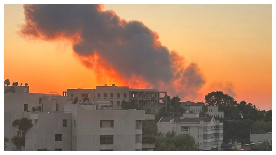 Smoke rises from Israeli airstrikes in Beirut, seen from Baabda, Friday, Sept. 27, 2024. (AP Photo)