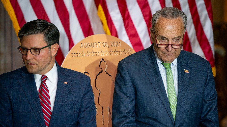 Speaker Mike Johnson (R-La.) and Majority Leader Chuck Schumer (D-N.Y.)