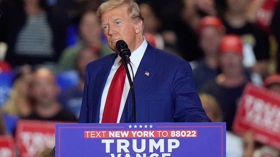 Republican presidential nominee former President Donald Trump, speaks during a rally, Wednesday, Sept. 18, 2024, in Uniondale, N.Y. (AP Photo/Frank Franklin II)