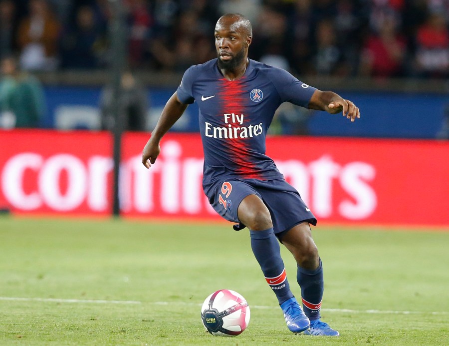 FILE - In this file photo dated Friday, Sept. 14, 2018, Paris-Saint-Germain player Lassana Diarra during a French League One soccer match against Saint-Etienne at the Parc des Princes stadium in Paris. (AP Photo/Michel Euler, File)